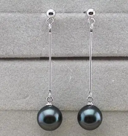 

luxury charming new Jewelry genuine HUGE HOT AAA 10-11 MM PERFECT ROUND SOUTH SEA BLACK PEARL EARRING