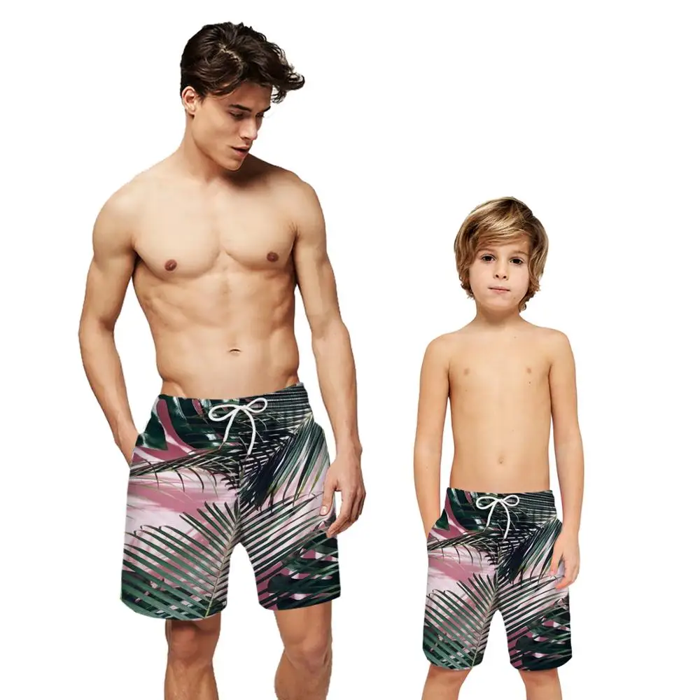 

Family Flat Front 3D Digital Print Father and Boy's Design Shorts Colorful Palm Tree Leaves Summer Beach Shorts