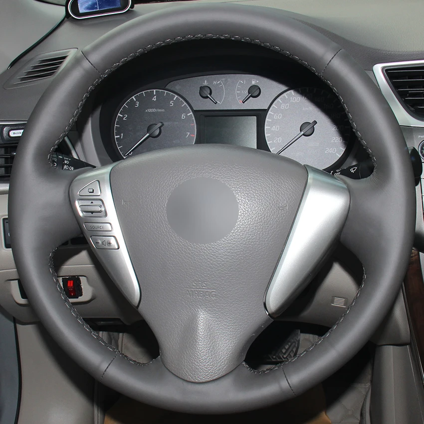 Темно-серая кожаная крышка рулевого колеса автомобиля для Nissan Tiida Sylphy Sentra Versa Note