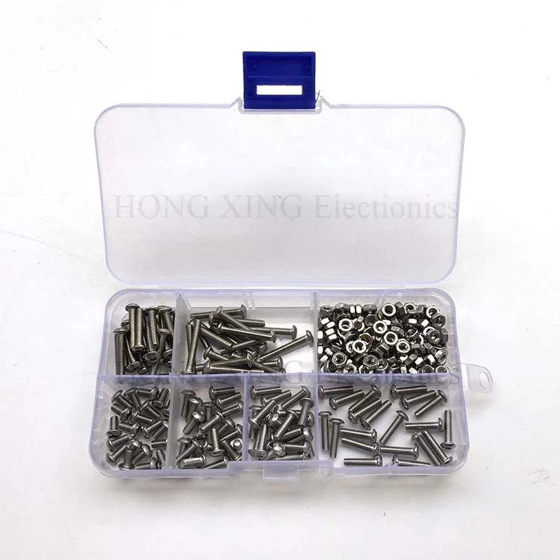 

240pcs M3 (3mm) A2 Stainless Steel ISO7380 Button Head Allen Bolts Hexagon Socket Screws With Nuts Assortment Kit