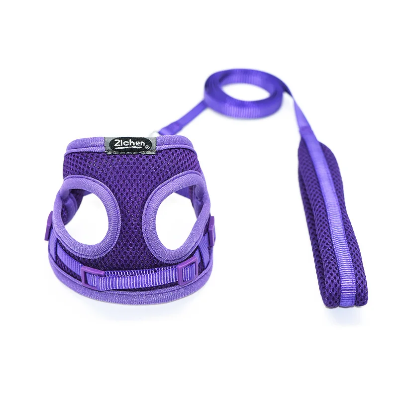 Purple Dog Cat Harness Vest Pet Supplies Adjustable Soft Breathable Mesh Chest Strap Walking Lead Leash for Puppy Small Medium Dog - Цвет: Purple