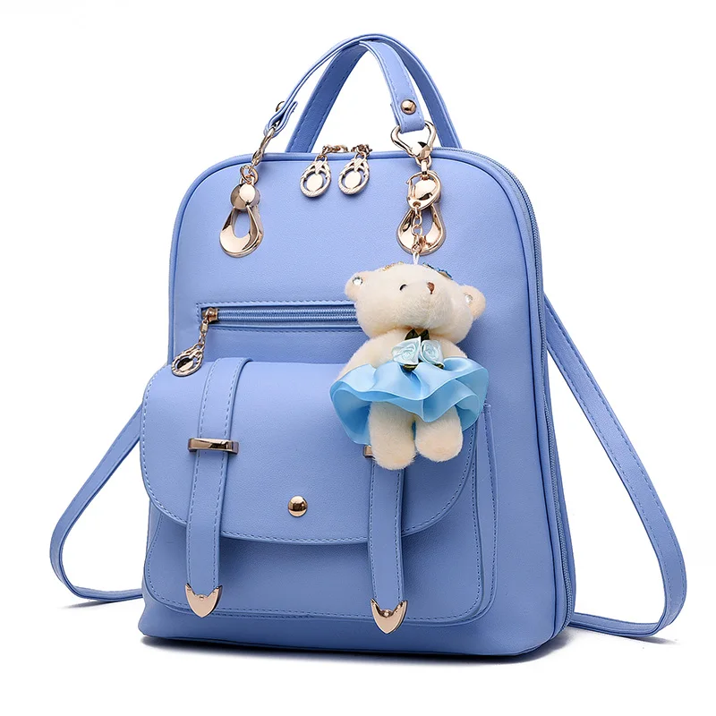 Light blue Для женщин плеча рюкзак моды мумии пеленки сумки Повседневное Носки с рисунком медведя из мультика Baby Care для кормящих подгузник Высокое качество PU сумка MBG0222 - Цвет: Light blue