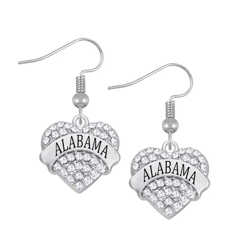 Женские серьги подвески с двойным носом украшенные кристаллами Alabama State Pave
