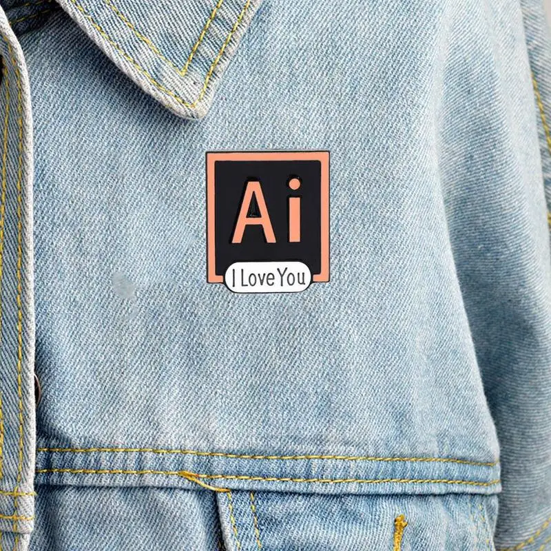 1pcs Illustrator Photoshop Pins AI PS Enamel Pins Brooches I Love You Brooch Toolbar Lapel Pin for Designers and Artists