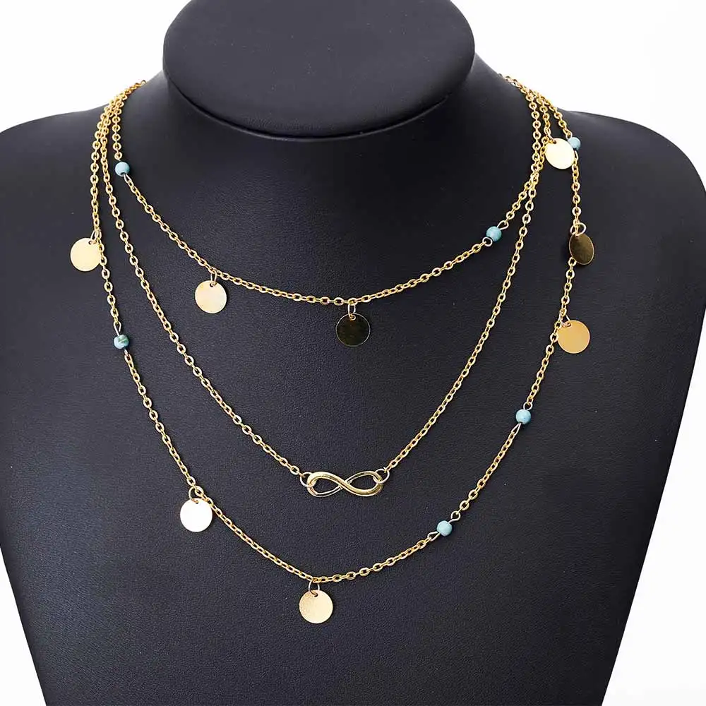 FAMSHIN Новый Многофункциональный Слои цепи кисточка золотого цвета со знаком