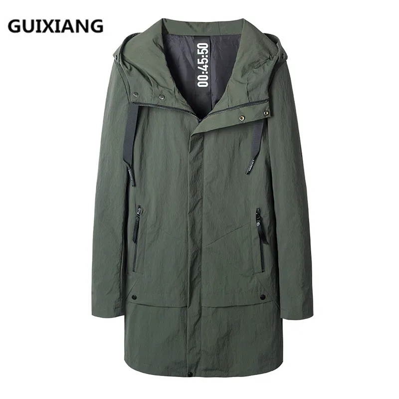 

GUIXIANG, 2017, осенняя куртка, Мужская Повседневная модная куртка с капюшоном, Тренч, мужская повседневная куртка, Мужская куртка, полный размер, ...