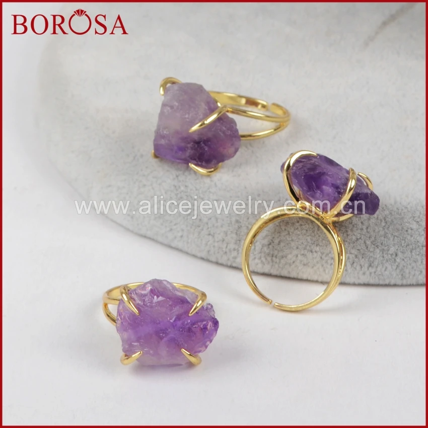 Кольцо золотистого цвета BOROSA грубое кольцо с аметиста лапой высокого качества
