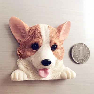 Brown White Corgi 1 шт. мультяшный милый мини корги бульдог смолы магнит на холодильник малыш раннее образование магнит "Собака" наклейки для украшения холодильника - Color: Brown White Corgi