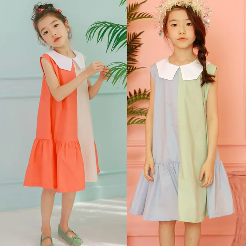 

Color Block Kids Girls Dresses Summer Fall 2019 Kids Girls Sleeveless Dress Little Teenage Girls Holiday Dress Vacation Vestidos