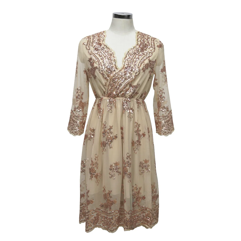 Женское Сетчатое платье с блестками вечернее глубоким v-образным вырезом и