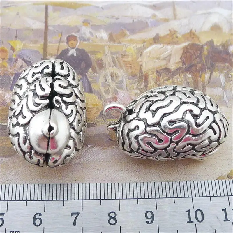 Массовая 30 шт. Античная Посеребренная анатомический мозг Подвески-талисманы