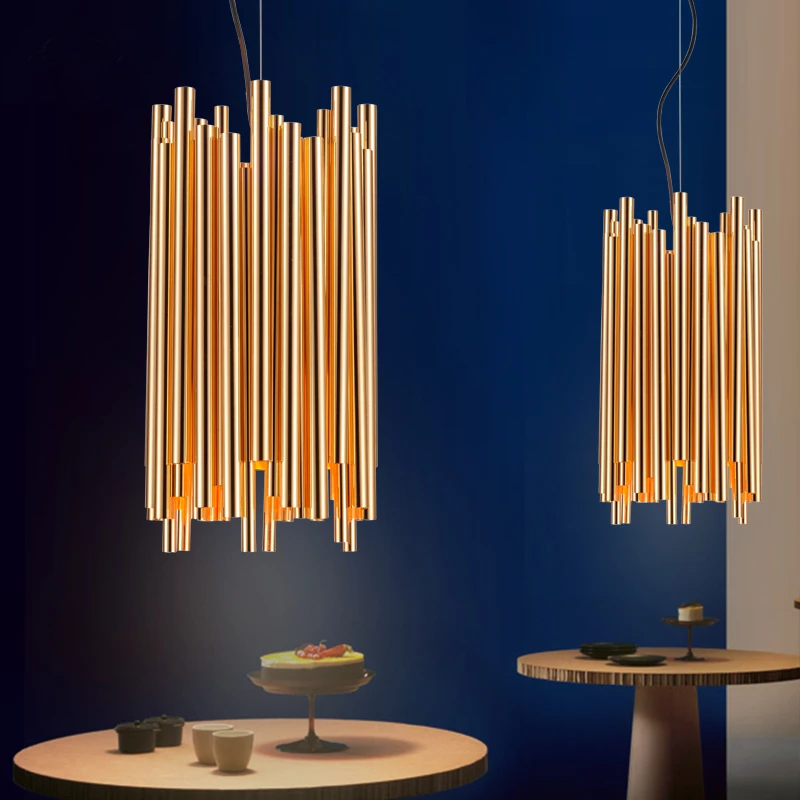 Пост современный Дизайн золото Алюминий трубки Люстры Италия люстра Освещение