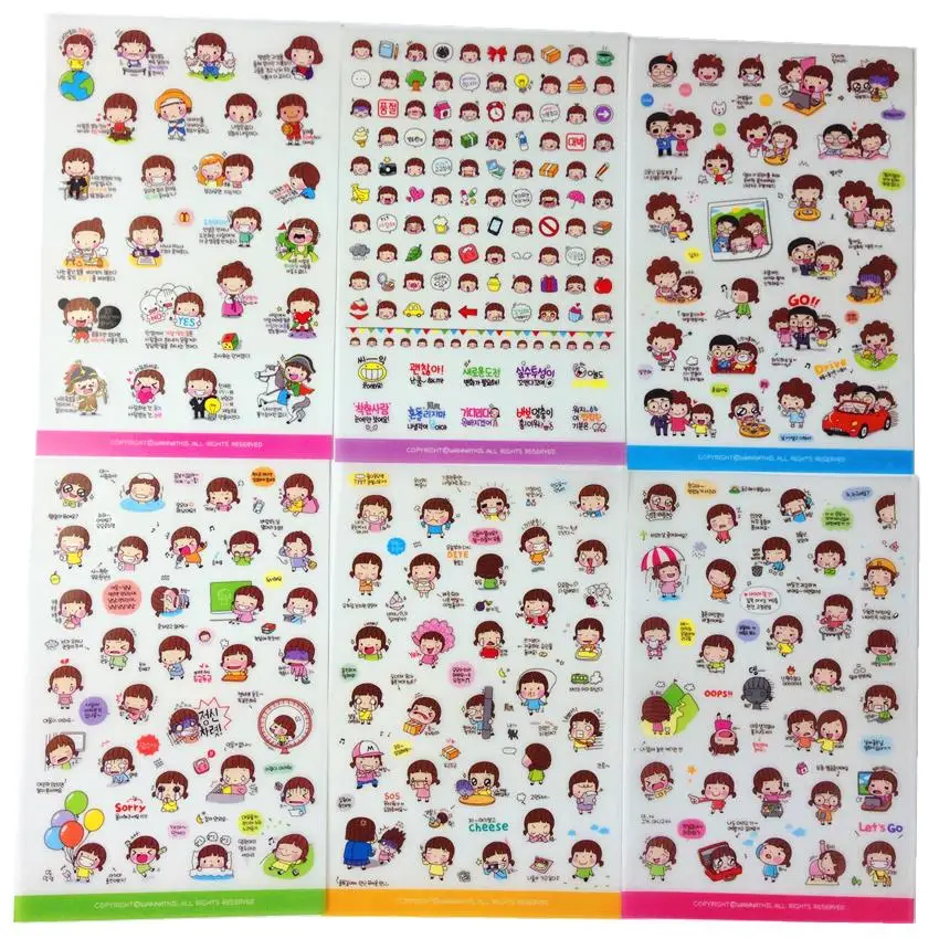 6 листов/упаковка/партия, Kawaii Korea Momoi Girl прозрачная наклейка из ПВХ, Милая Мини-наклейка для дневника для украшения телефона