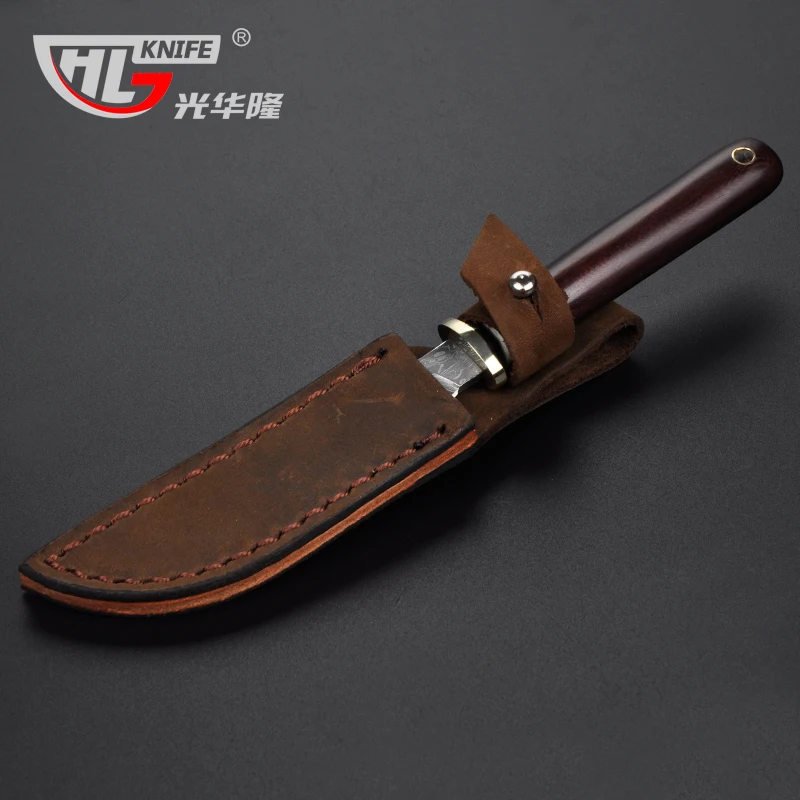 Ручной работы кованый фиксированный нож с черной ручкой Дамасская сталь Прямые