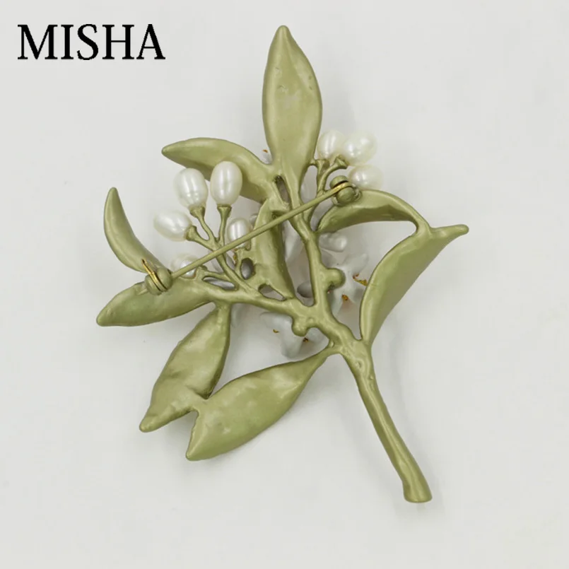 Женская брошь в форме цветка MISHA свадебная с натуральным оранжевым жемчугом