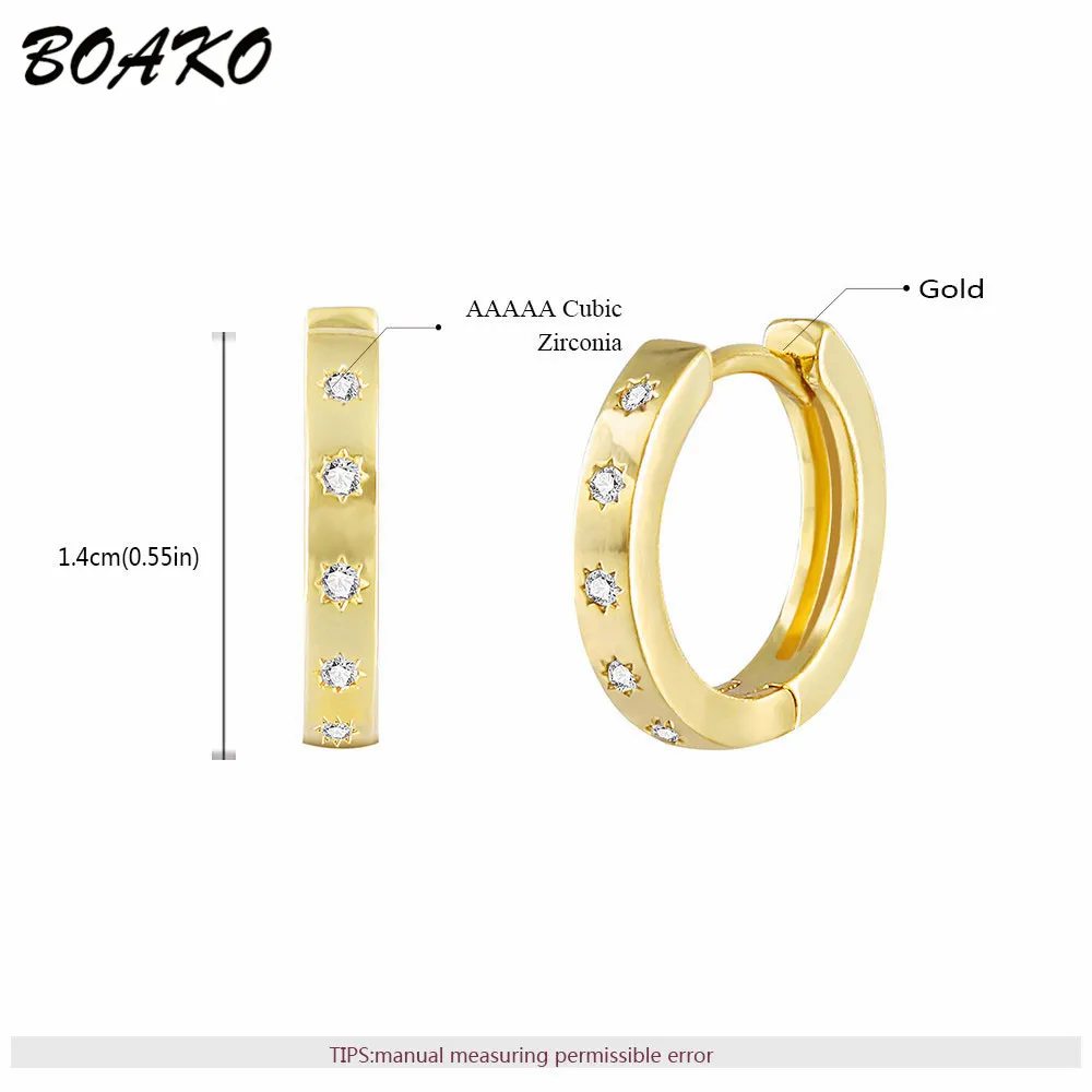 Gold Женские серьги BOAKO Huggie, мини инкрустация кубическим цирконием, свадебные ювелирные изделия, Золотые маленькие серьги-кольца, серьги с австрийскими кристаллами - Окраска металла: Gold