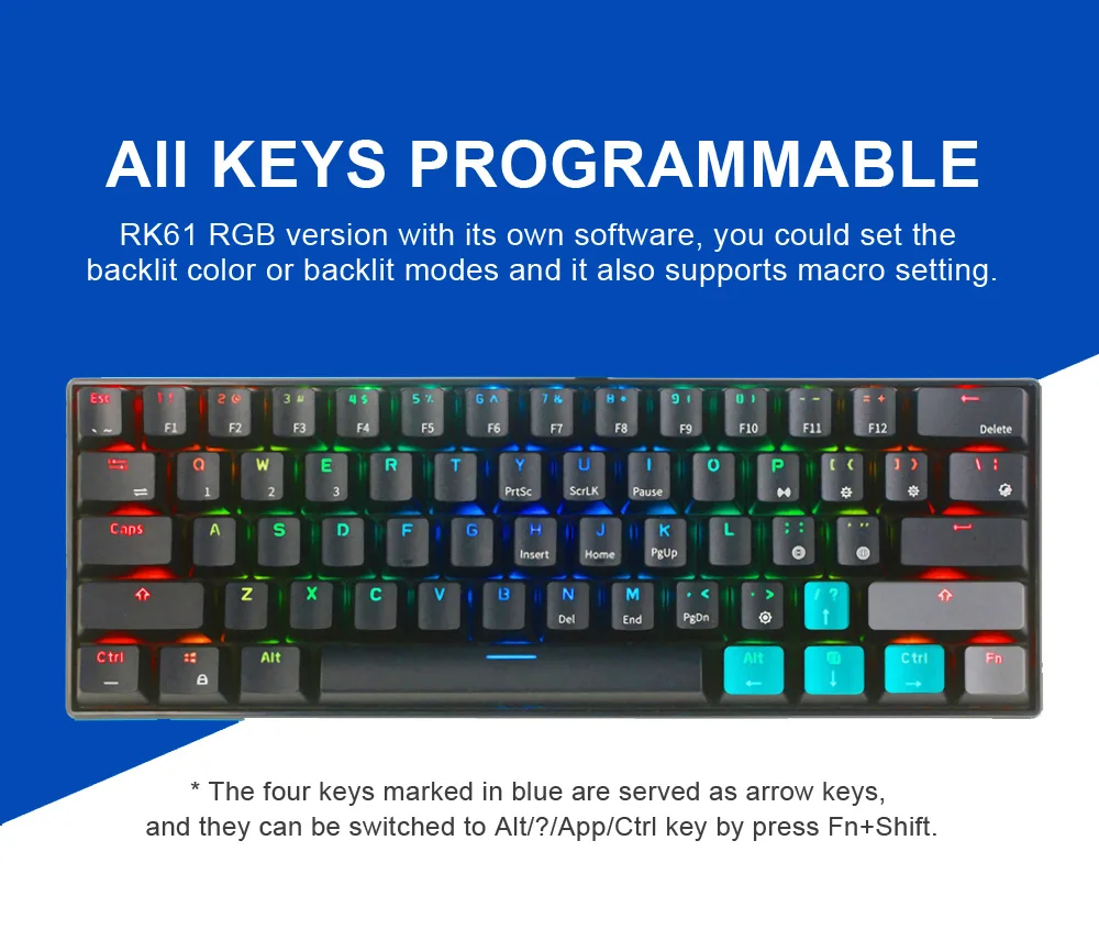 Royal Kludge RK61 эргономичная bluetooth Проводная Двухрежимная 60% RGB легкая Механическая игровая клавиатура для ноутбука планшета или мобильных телефонов