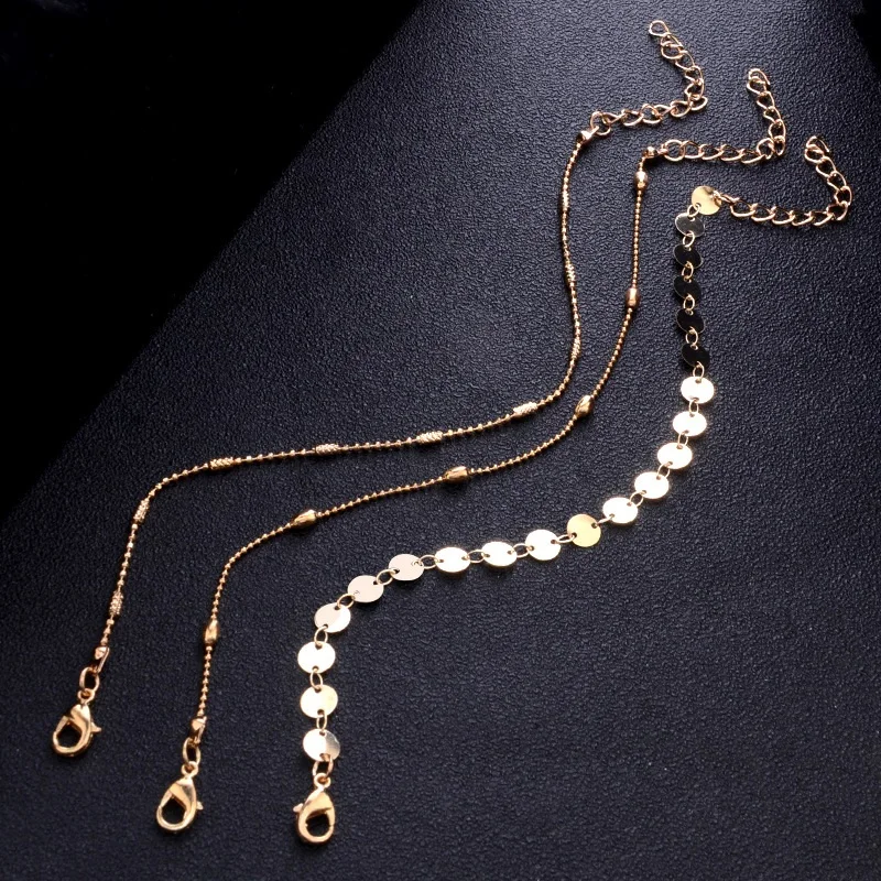 Fashion Crystal Anklet Set Vintage Handmade Ankle Bracelet for Women Party Summer Beach Accessories 3Pcs/Set