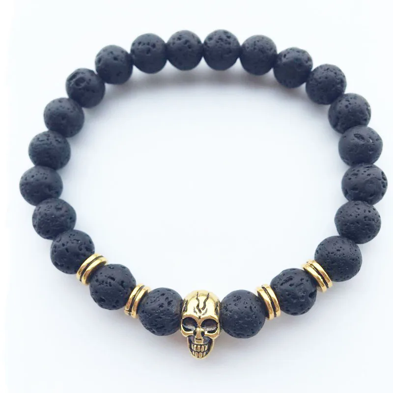 10 шт. новые мужские браслеты искусственная золотая голова черепа бусины 8 мм с
