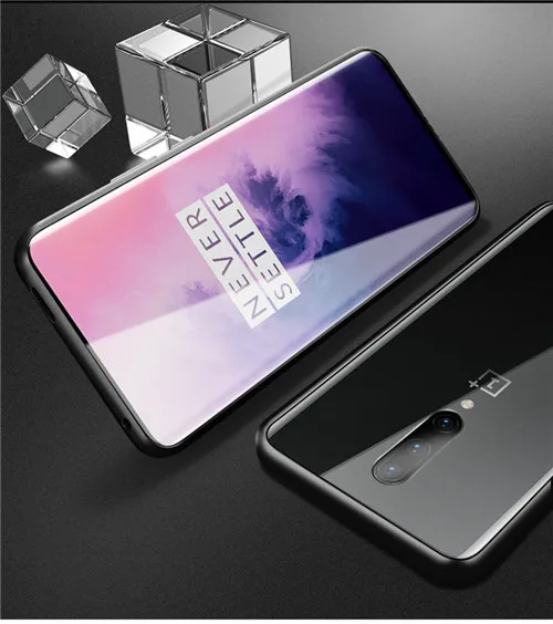 Transparent black 360 Полный Магнитный чехол для телефона для Oneplus 7 7 Pro Coque алюминиевая металлическая рамка чехол бампер двухсторонний стеклянный чехол для Oneplus 6 - Цвет: Transparent black