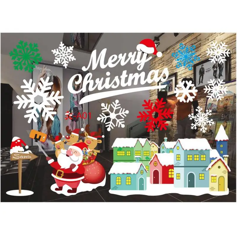 Новинка, Рождественское украшение, оконное стекло, наклейка s Merry Christmas, Санта Клаус, снег, ПВХ, съемная Наклейка на стену для рождества, наклейки для дома