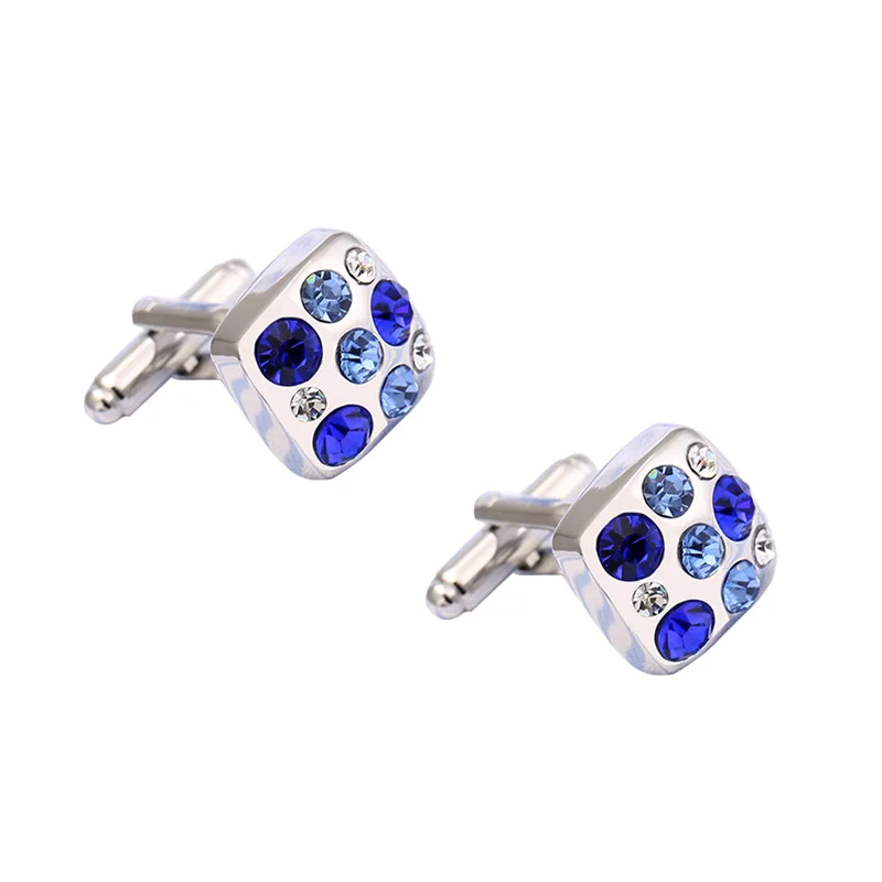 Высокое качество Мужские Запонки серебряное покрытие Синий CZ горный хрусталь