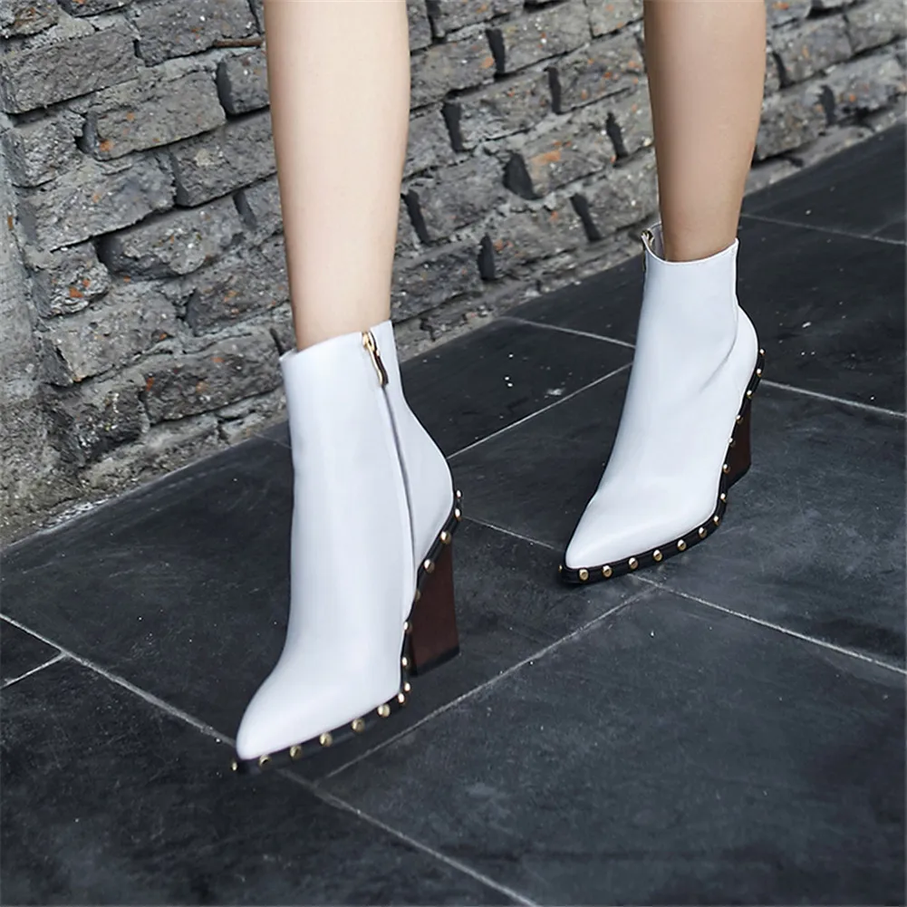 SARAIRIS/брендовые новые ботинки с заклепками Женские ботильоны из натуральной кожи