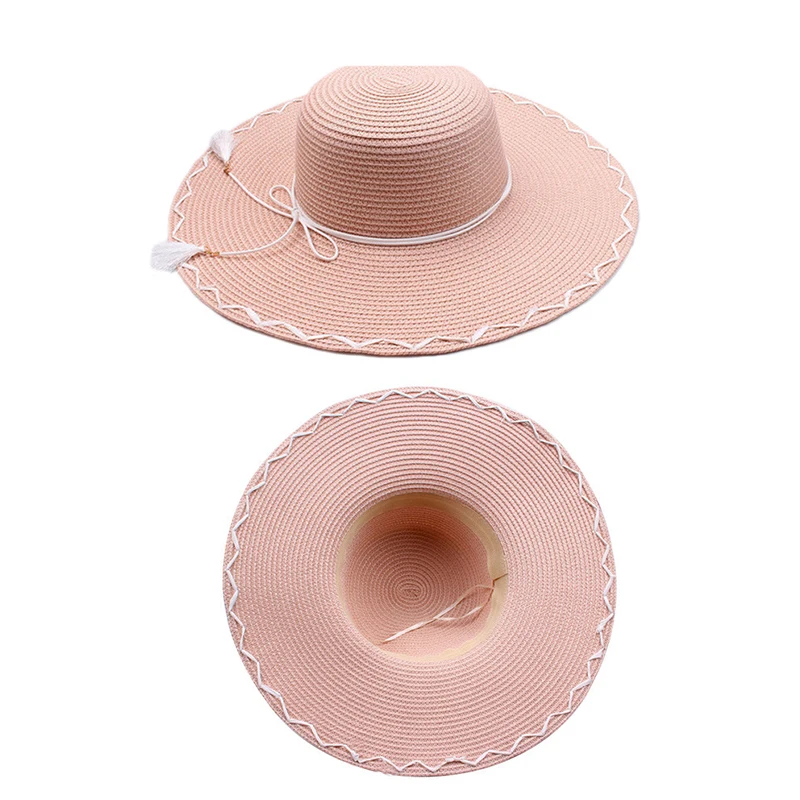 Пляжный козырек шляпы от солнца Hoed Dames Круглый топ Raffia широкие поля из соломы