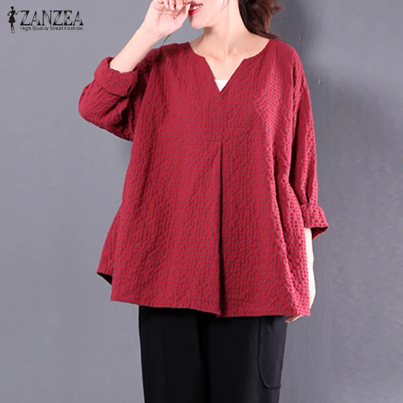 Рубашка-пуловер в клетку с длинным рукавом и v-образным вырезом свободная