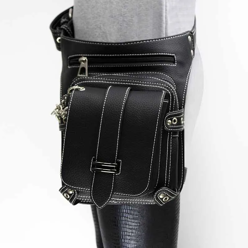 Victorian Gothic Black PU Leather Steampunk Waist Bag Unisex Cosplay Field Battle Game Retro Punk Utility Bag Corset Accessories
