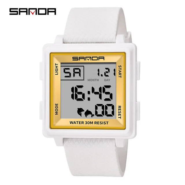 White gold SANDA мужские спортивные часы Дайвинг светодиодный цифровые часы мужские модные электронные военные часы relogio masculino - Цвет: White gold