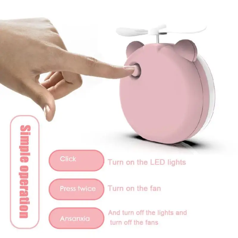 

ALLOYSEED Portable LED Fill Light Makeup Mirror Cartoon Pig Fan USB Charging Mini LED Lighting Make Up Cosmetic Pocket Mirrors