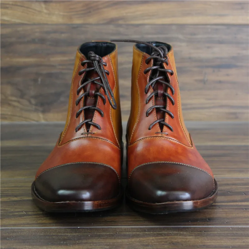 MALONEDE Bespoke Big Size Pure Hand Colored 100% Genuine Leather Sole Lace Up Short Boots With Goodyear Handcraft for Men | Обувь