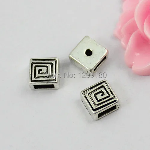 

100pcs/lot Tibetan Silver Slider Beads,for Bracelet Necklace Beads DIY Accessories 9x9x5mm Hole:6x2.5mm (K00567)