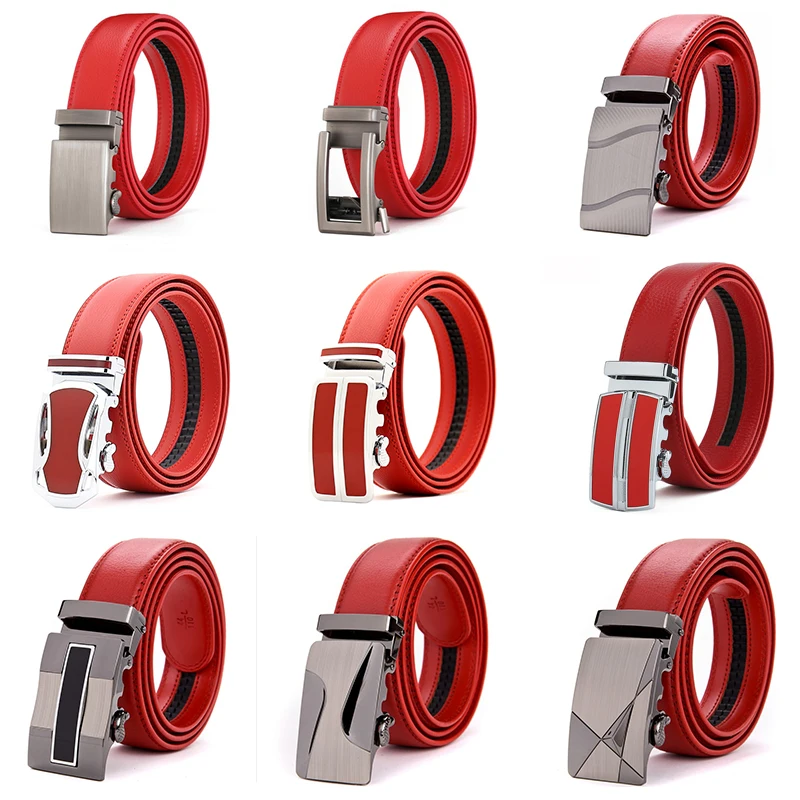 CETIRI 22 style men genuine leather belt cowskin leather high quality male Fashion jeans chain stretch solid luxury brand red