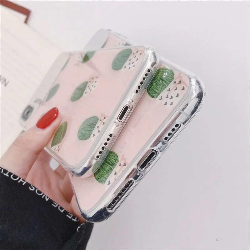 JIBAN Fashion Mirror Cactus Phone Case For Iphone X XR XS Max Soft IMD Smooth Cases Gradient Back Cover 6 6S 7 8 Plus |