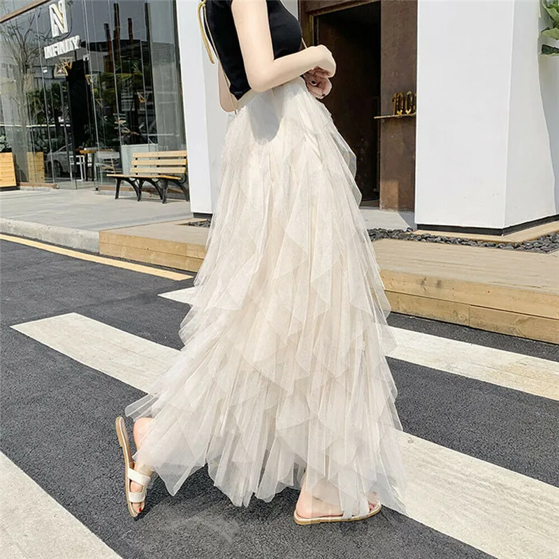 

fashion women mesh tulle skirt vintage work office ladies skirt retro ankle length skirts long maxi beach summer sundress