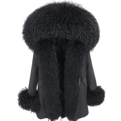 13 OFTBUY, зимняя женская куртка, большое натуральное меховое пальто, парка, монгольский овечий мех, воротник, Лисий мех, подстежка, длинное пальто, уличная мода - Цвет: 13