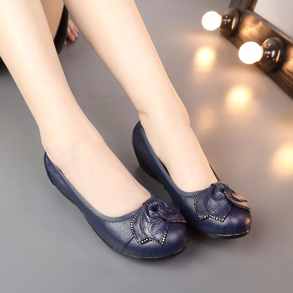 Осень Новая модная женская обувь Обувь из натуральной кожи на плоской подошве