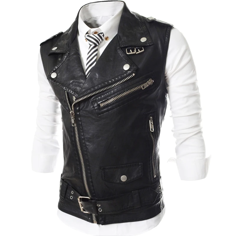 Бренд мужской бейзер пиджак искусственная кожа мото пальто мужской Masculino Slim Fit модный стиль без рукавов верхняя одежда