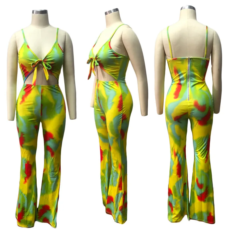 

Hot Sale Colorful Print Sleeveless Off Shoulder Strapless Fashion Outfits Women Bodycon Casual Summer Jumpsuit
