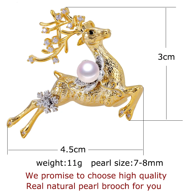 ZHBORUINI 2019 New Fine Jewelry Natural Freshwater Pearl Brooch Elk Pins Women Dropshipping Christmas Gift | Украшения и