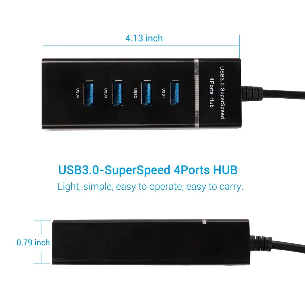 Ультратонкий портативный USB разветвитель 4 порта 3 0 со светодиодсветильник