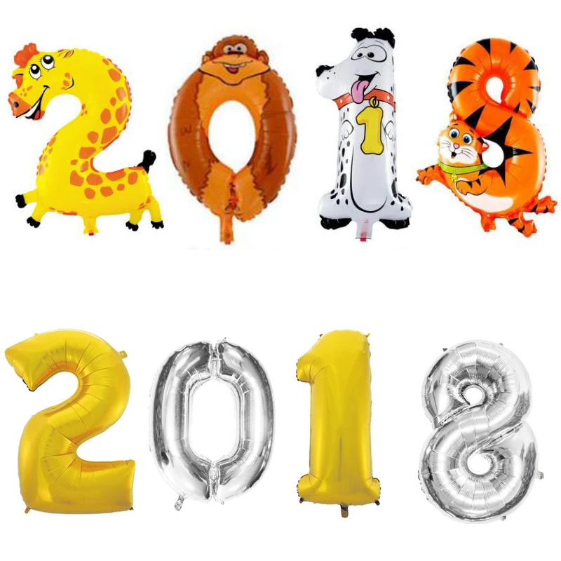 4 шт. номер 2018 Фольга шары мультфильм цифра воздушные Happy новогоднее