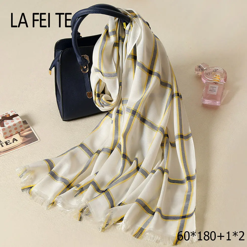 Саржевая шелковая ткань 2019 летний шаль палантин Женский клетчатый Длинный