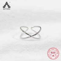 2019 hot sale korea style 100 s925 sterling silver rings concise cross opening glossy opening silver ring jewelry