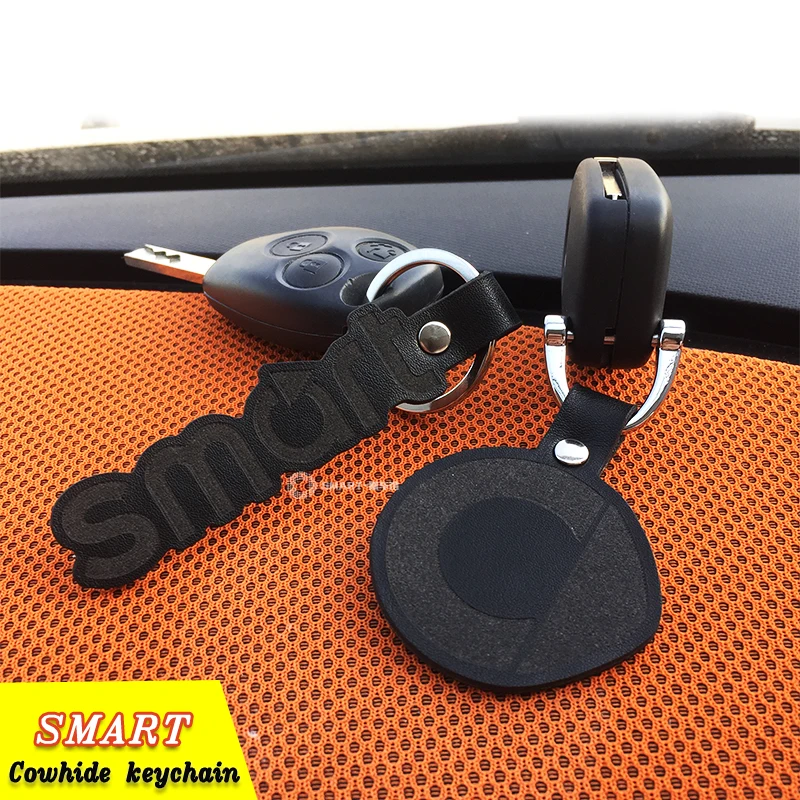 

Black leather Cowhide key chain Car Keychain Smart 450 451 Smart 453 Fortwo Forfour Car Key Ring Hing-end Auto Keyring