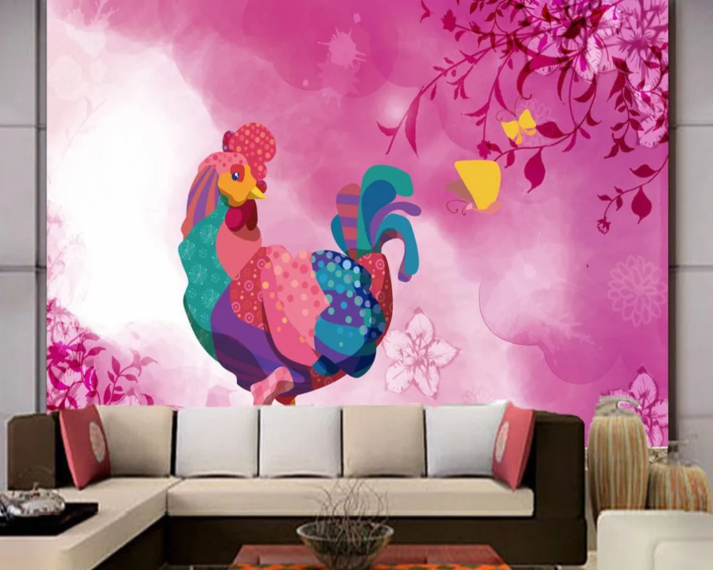 Бесплатная доставка Особенности милый мультфильм петух фон настенная 3d