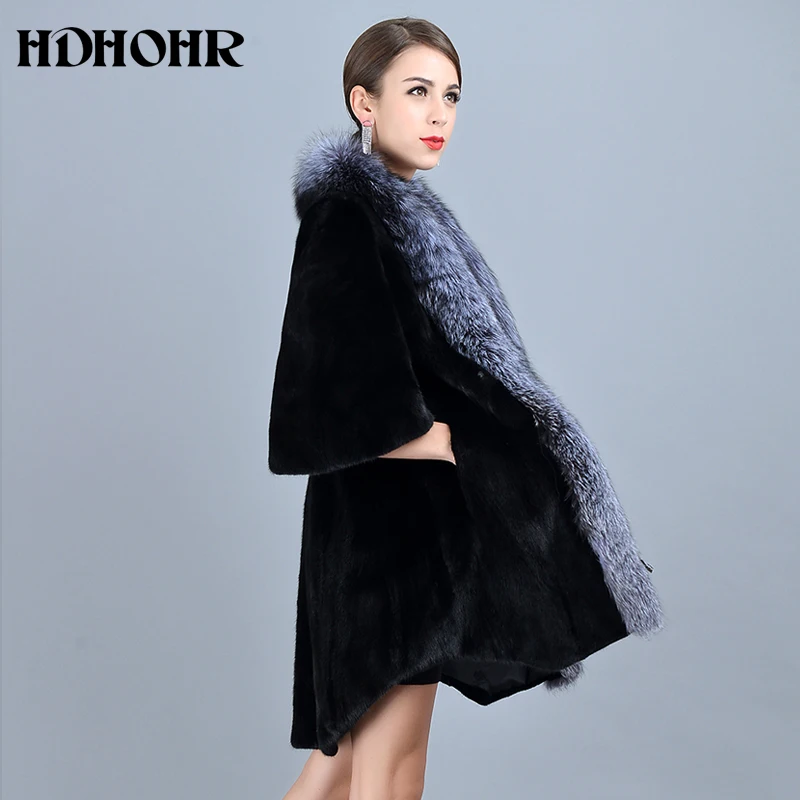 HDHOHR, модное пальто из натурального меха норки, женские теплые парки с большим воротником из меха лисы, толстые зимние куртки высокого качества из норки для женщин