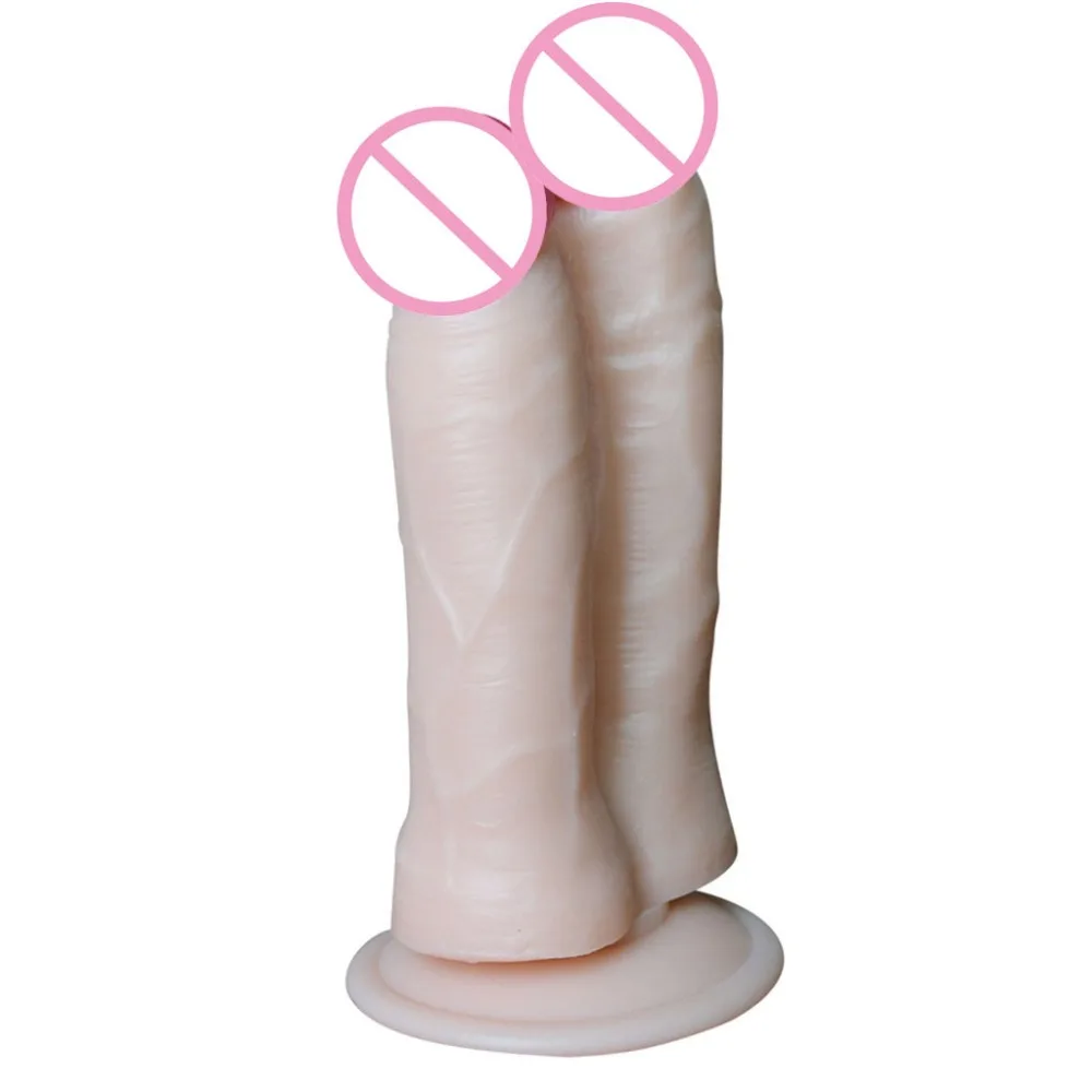 Женский фаллоимитатор с двойной головкой имитацией пениса присоска секс игрушка